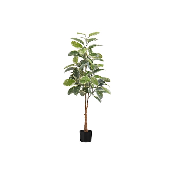 Monarch Specialties Artificial Plant 52" Tall Rubber Tree, Indoor, Faux, Fake, Floor, Greenery, Potted, Real Touch I 9513 - main